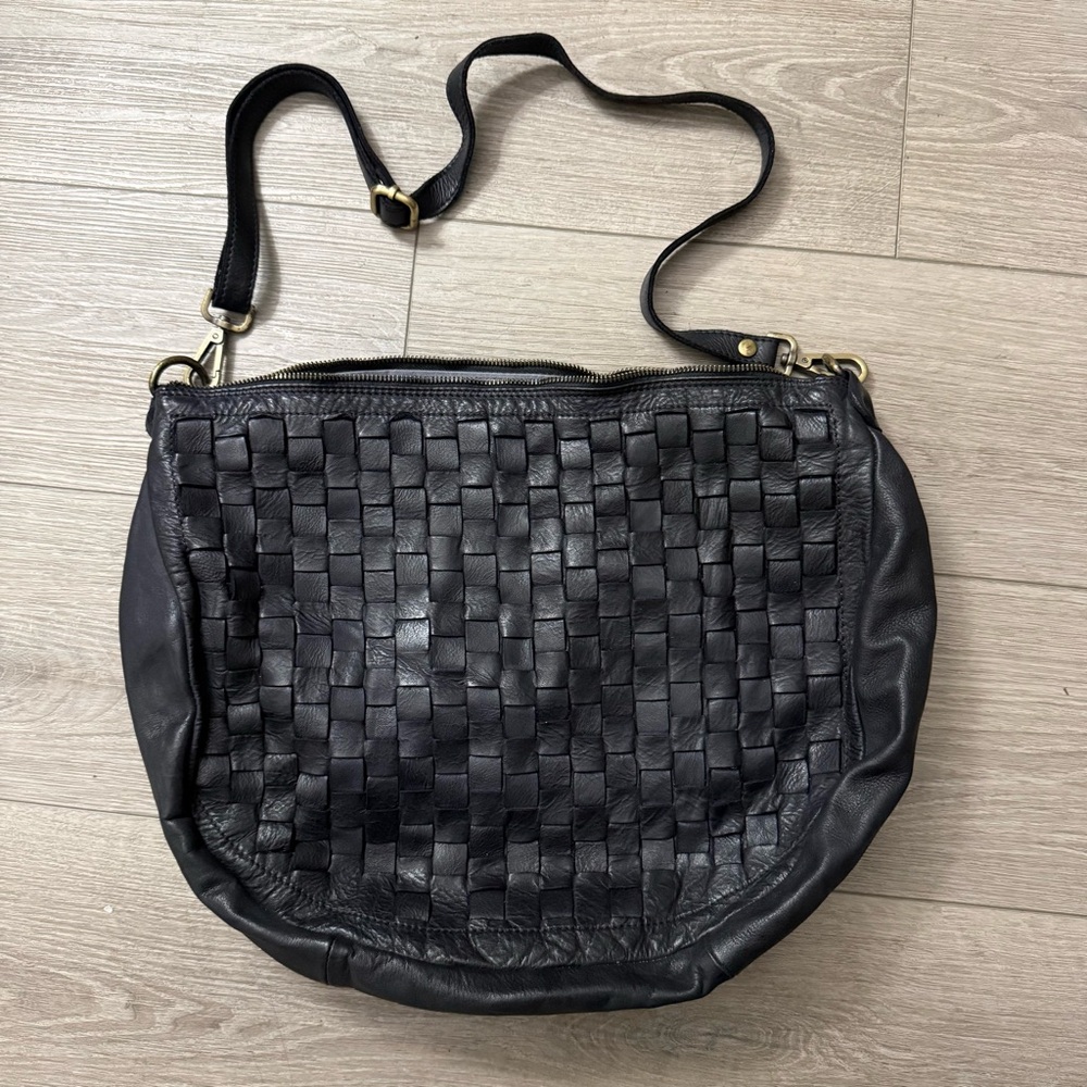 Black Woven Italian Leather Crossbody/Shoulder Bag